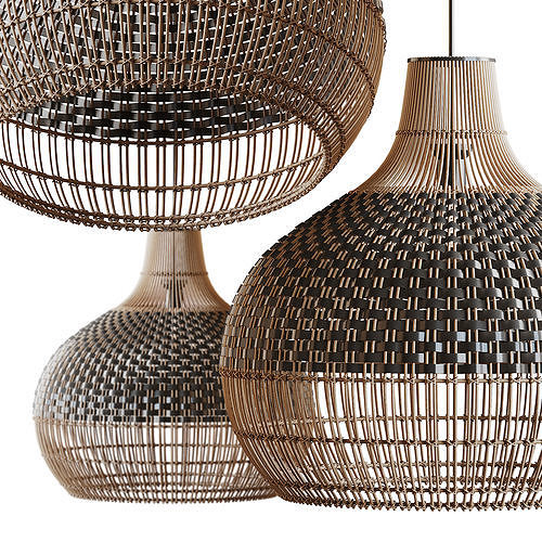 Handwoven Rattan Pendant Light Lampshade 3D model