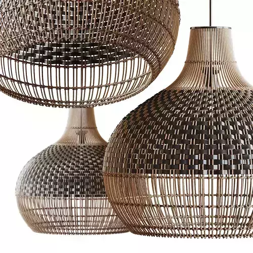 Handwoven Rattan Pendant Light Lampshade 3D model