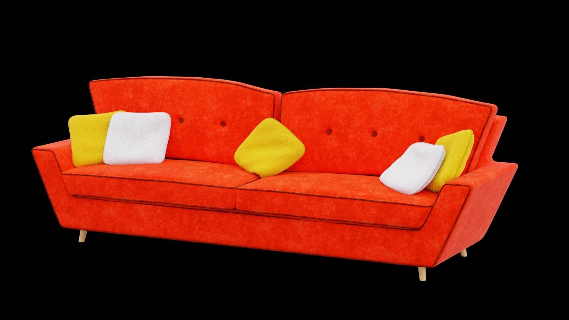 Red Sofa with Five Decorative Pillows Low-poly 3D model_2