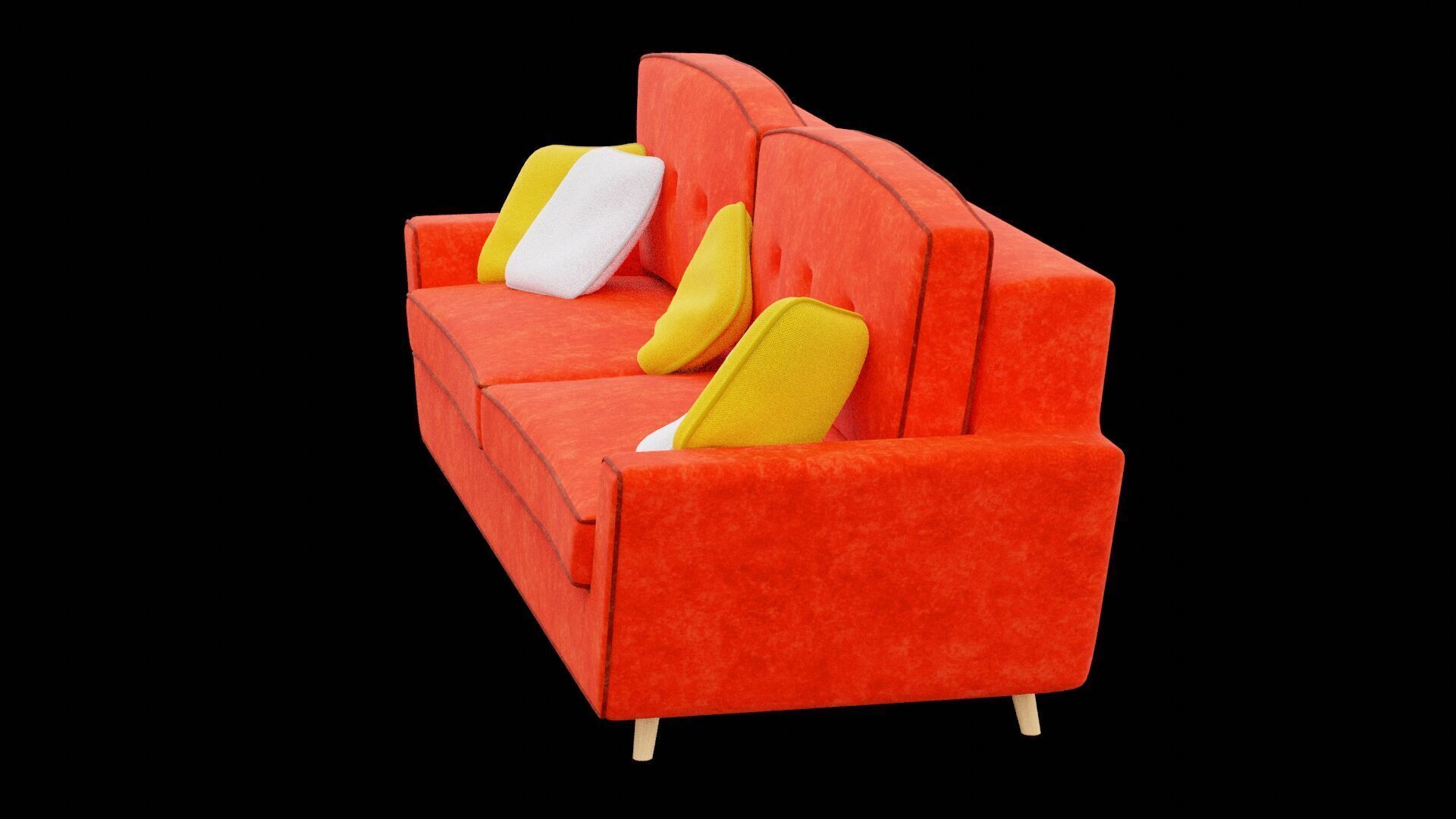 Red Sofa with Five Decorative Pillows Low-poly 3D model_4