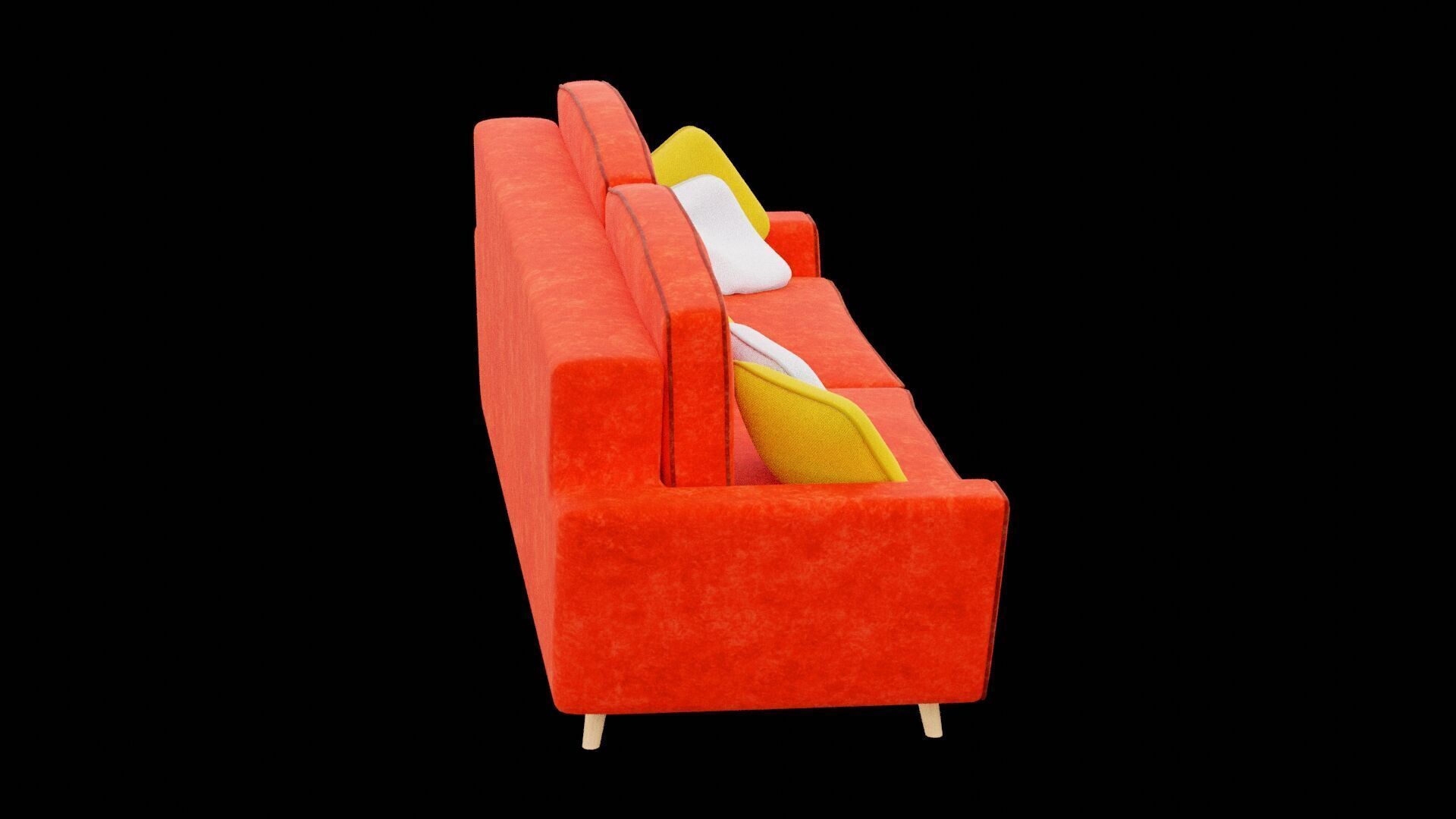Red Sofa with Five Decorative Pillows Low-poly 3D model_3