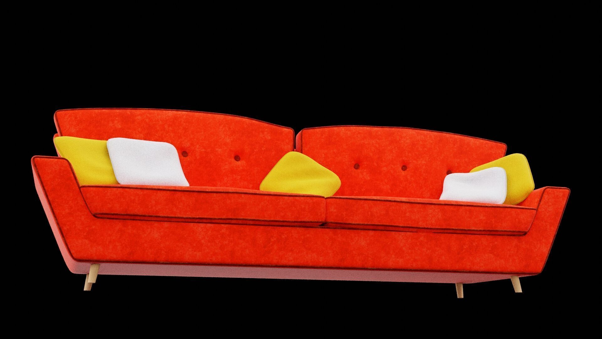 Red Sofa with Five Decorative Pillows Low-poly 3D model_5