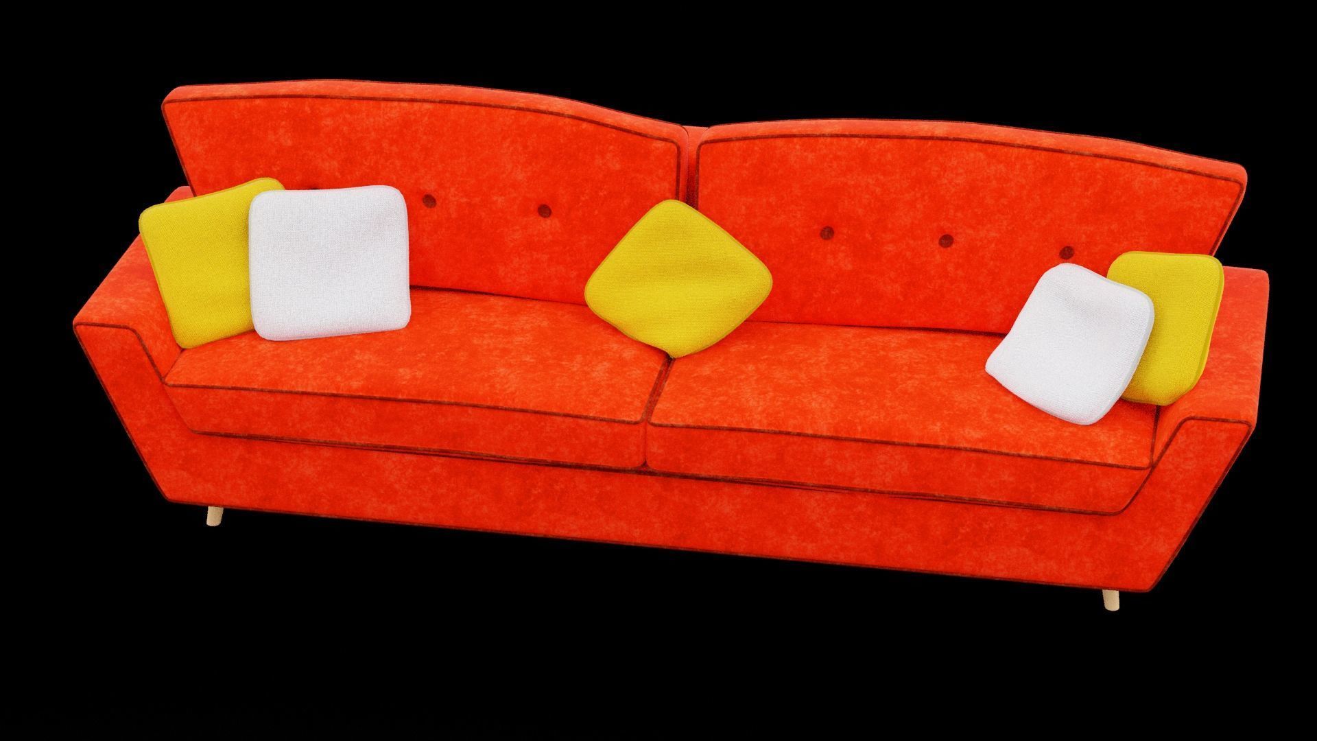 Red Sofa with Five Decorative Pillows Low-poly 3D model_1
