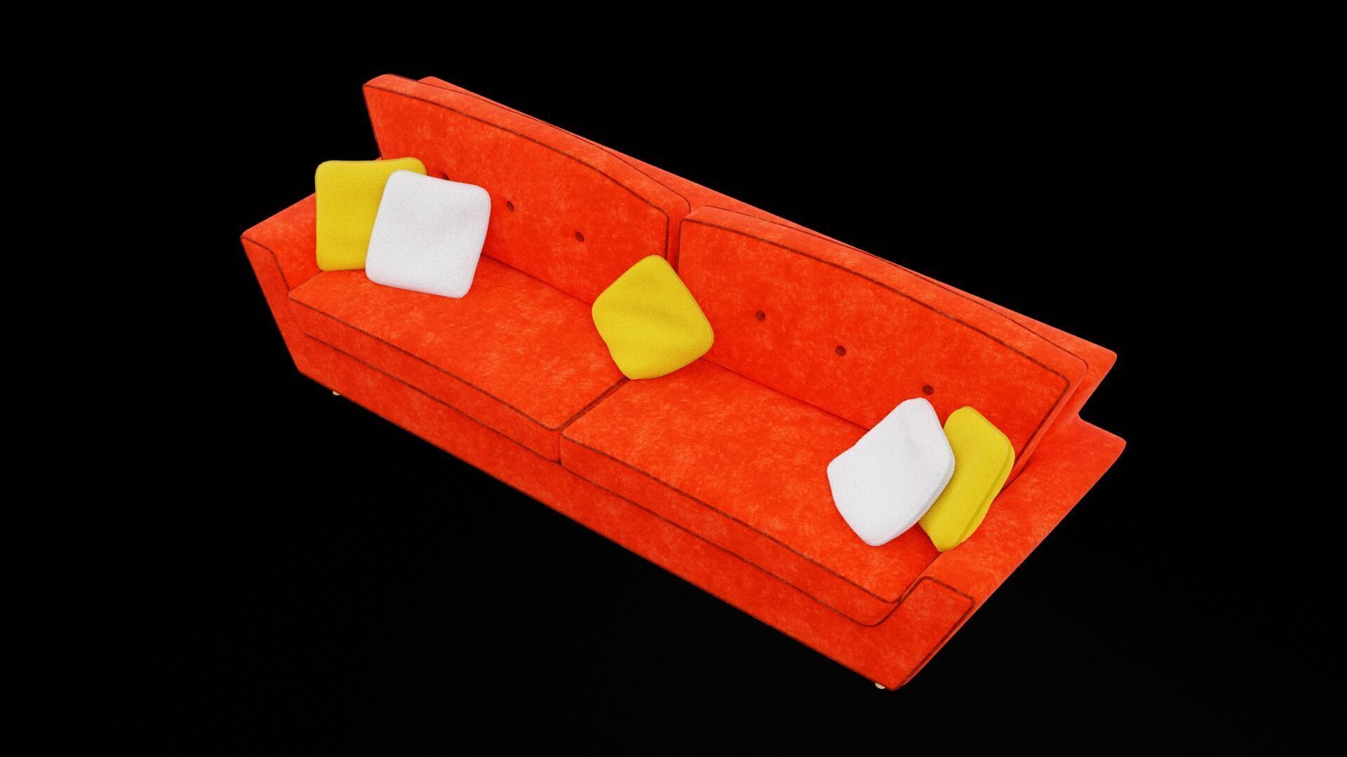 Red Sofa with Five Decorative Pillows Low-poly 3D model_6