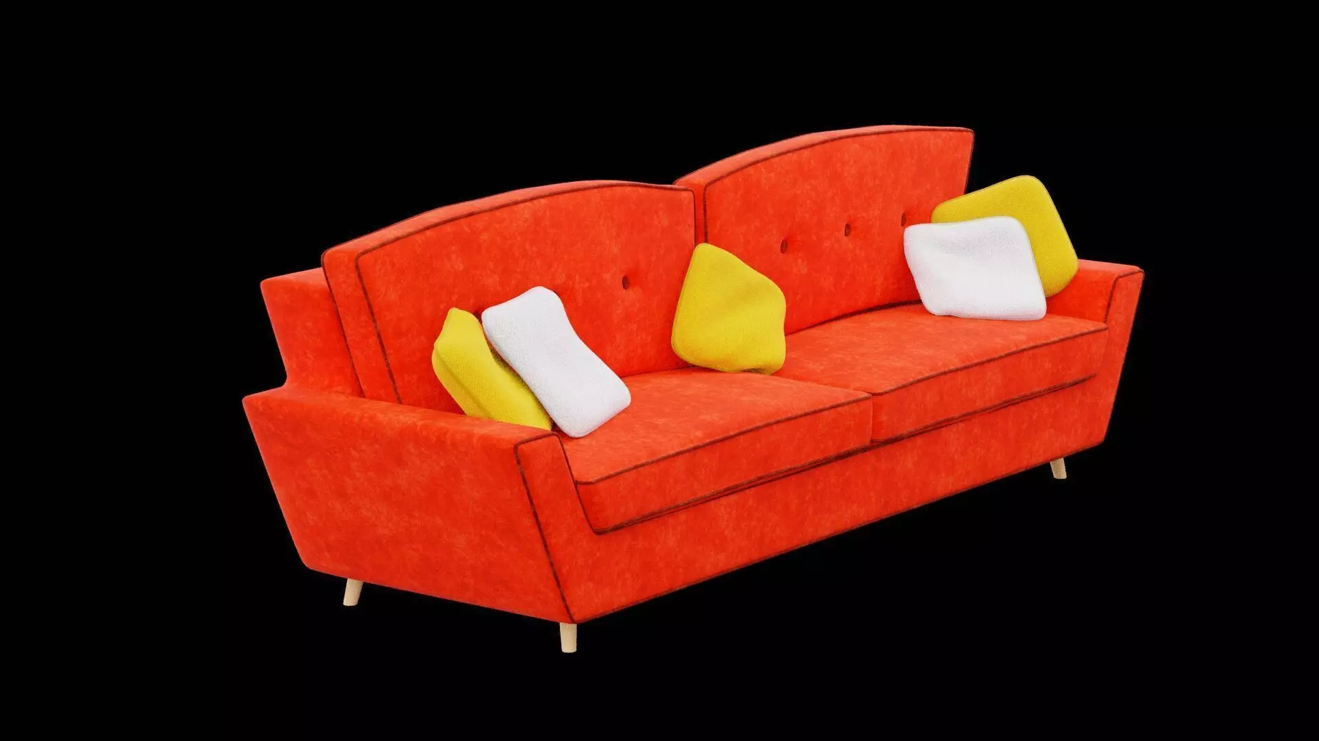 Red Sofa with Five Decorative Pillows Low-poly 3D model_0