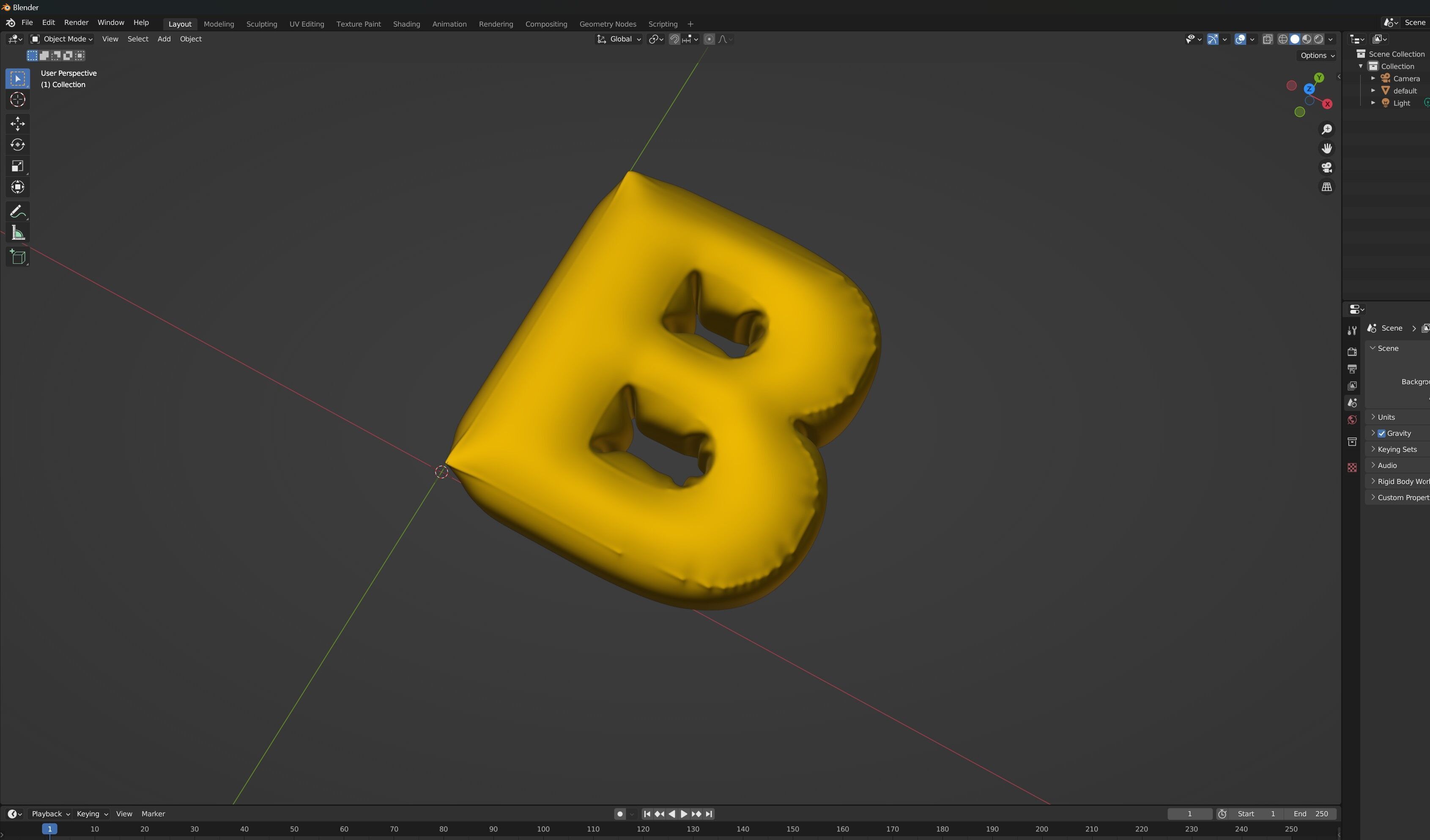 Gold B Balloon 3D model_5