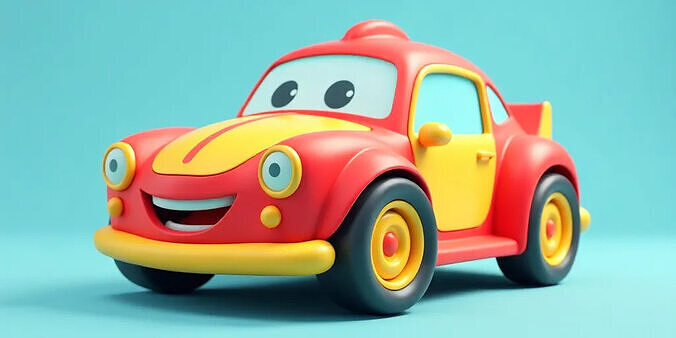Friendly Cartoon Car Character Low-poly 3D model