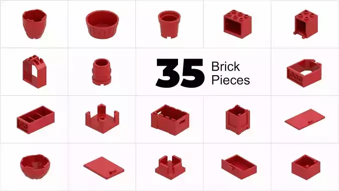 TwindBricks3D - 35 Piece Object Container Collection - Part 1