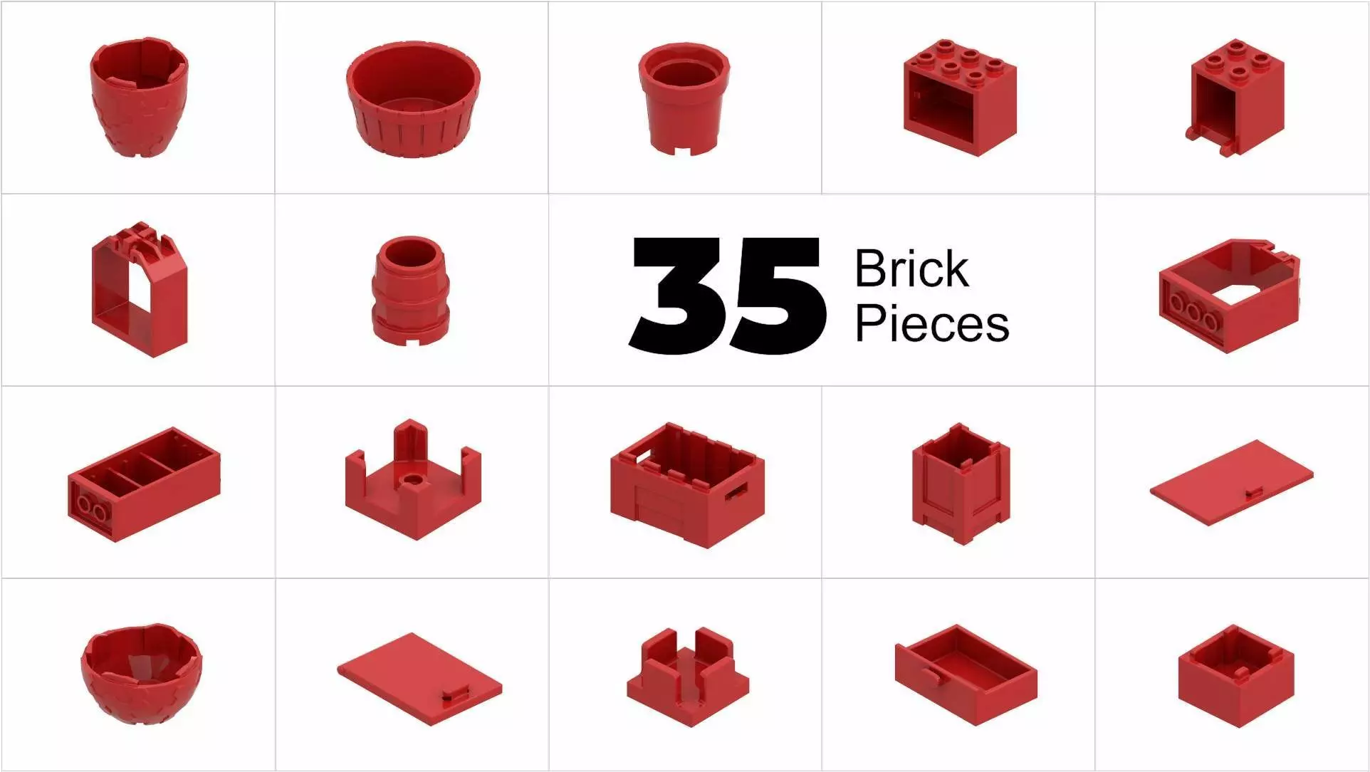 TwindBricks3D - 35 Piece Object Container Collection - Part 1 3D print model