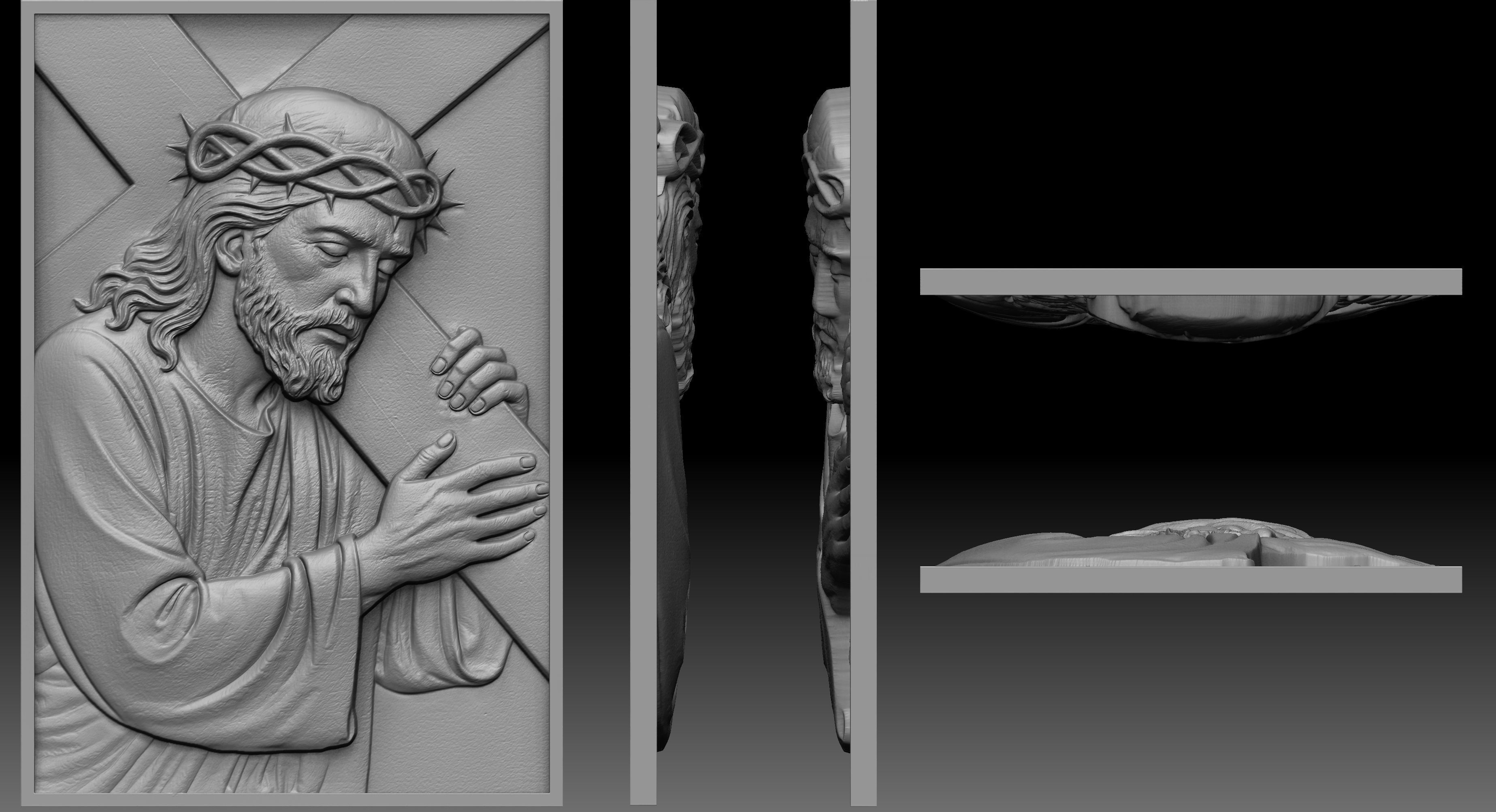 Jesus Carrying The Cross Relief 3D print model_2