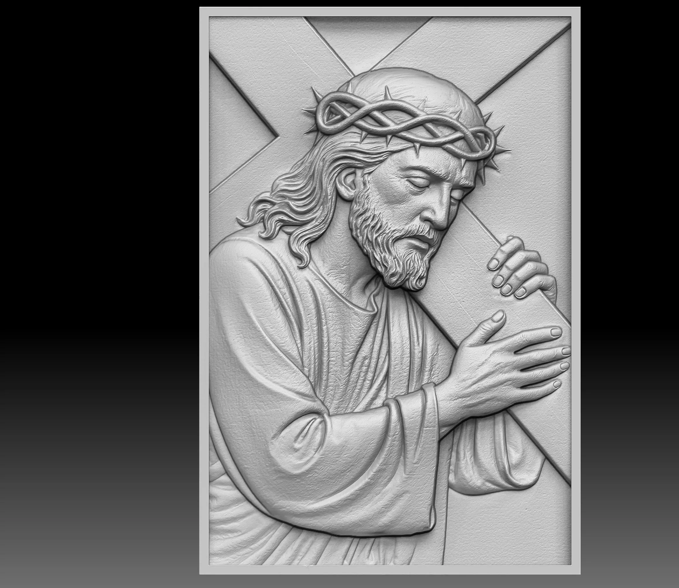 Jesus Carrying The Cross Relief 3D print model_0