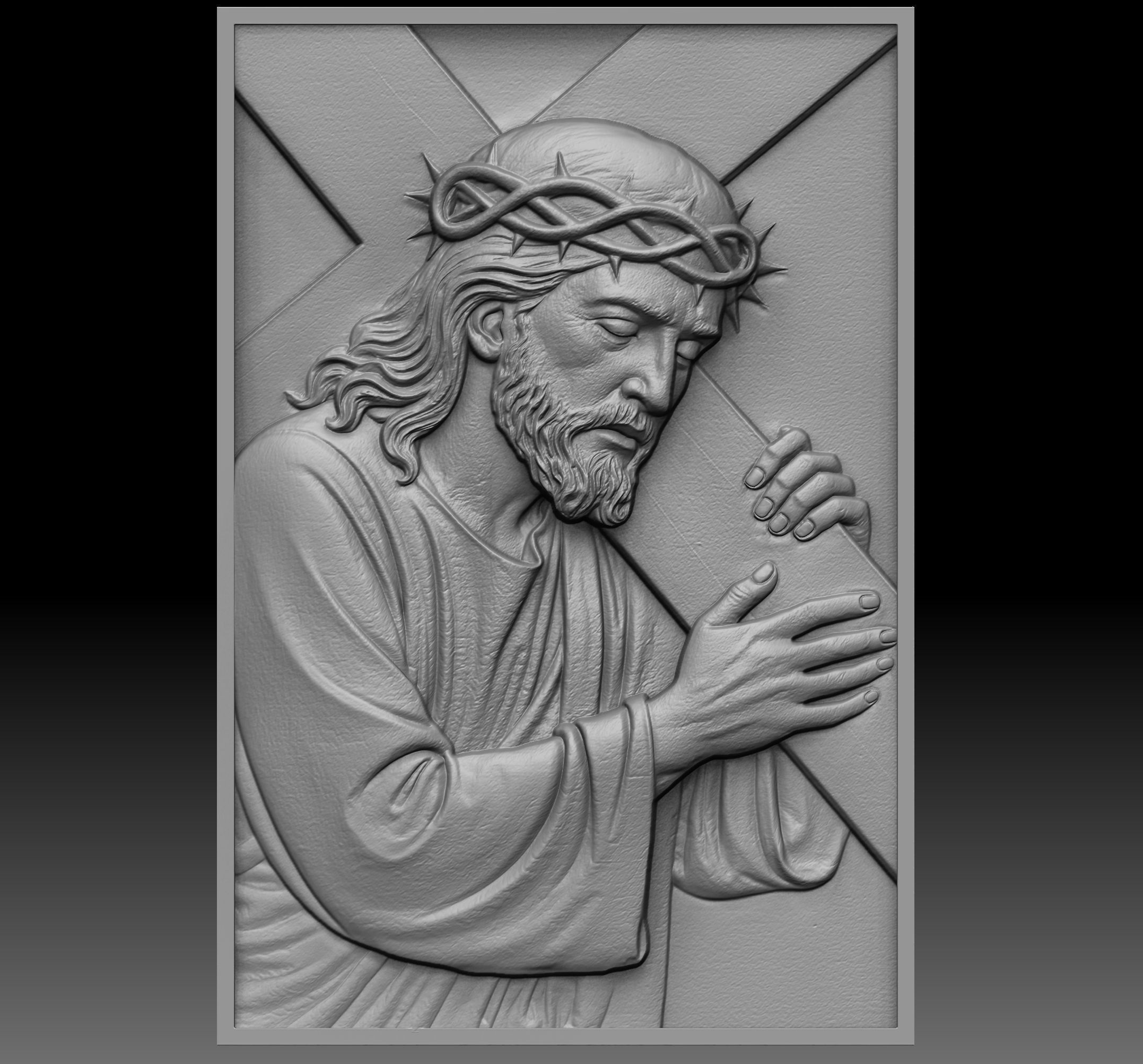 Jesus Carrying The Cross Relief 3D print model_4