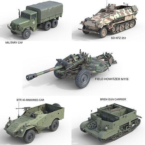 5 Military Vehicles Collection v39 Low-poly 3D model
