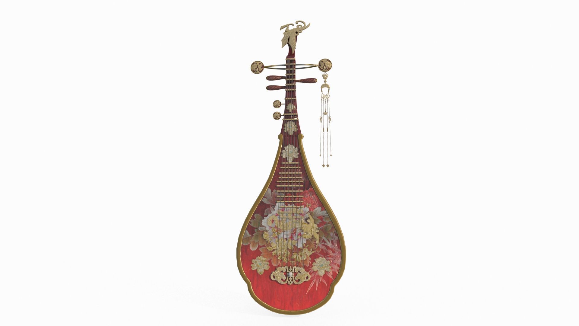 The ancient Asian musical instrument pipa 3D model_2