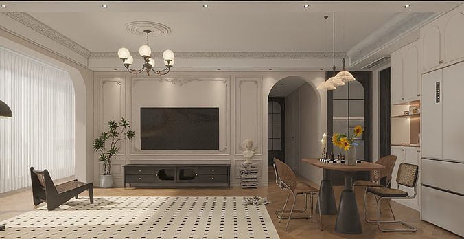 French-style vintage dining room 3D model