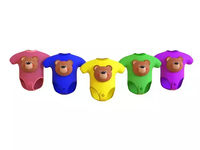 Cute Bear Baby Bodysuit 3D Models - Colorful Set