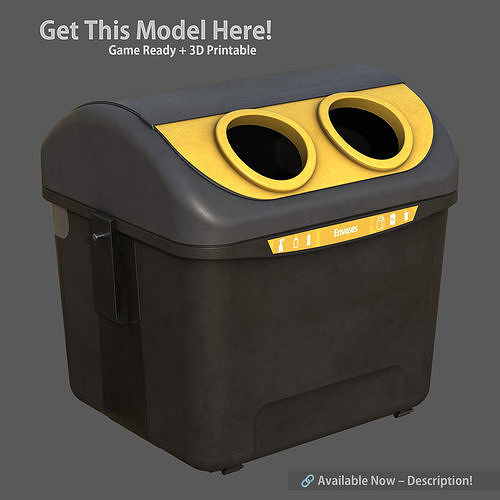 Spanish Yellow Recycling Bin  3D model