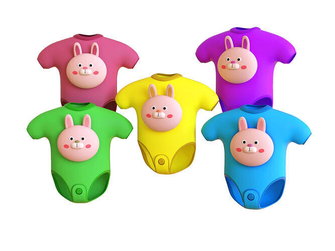 Cute Bunny Baby Bodysuit 3D Models - Colorful Set Low-poly 3D model