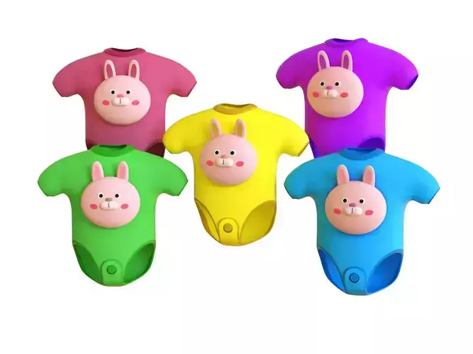 Cute Bunny Baby Bodysuit 3D Models - Colorful Set Low-poly 3D model