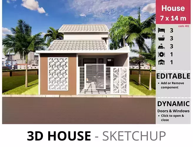 House 7x14m code 482- Sketchup 3D model 3D model