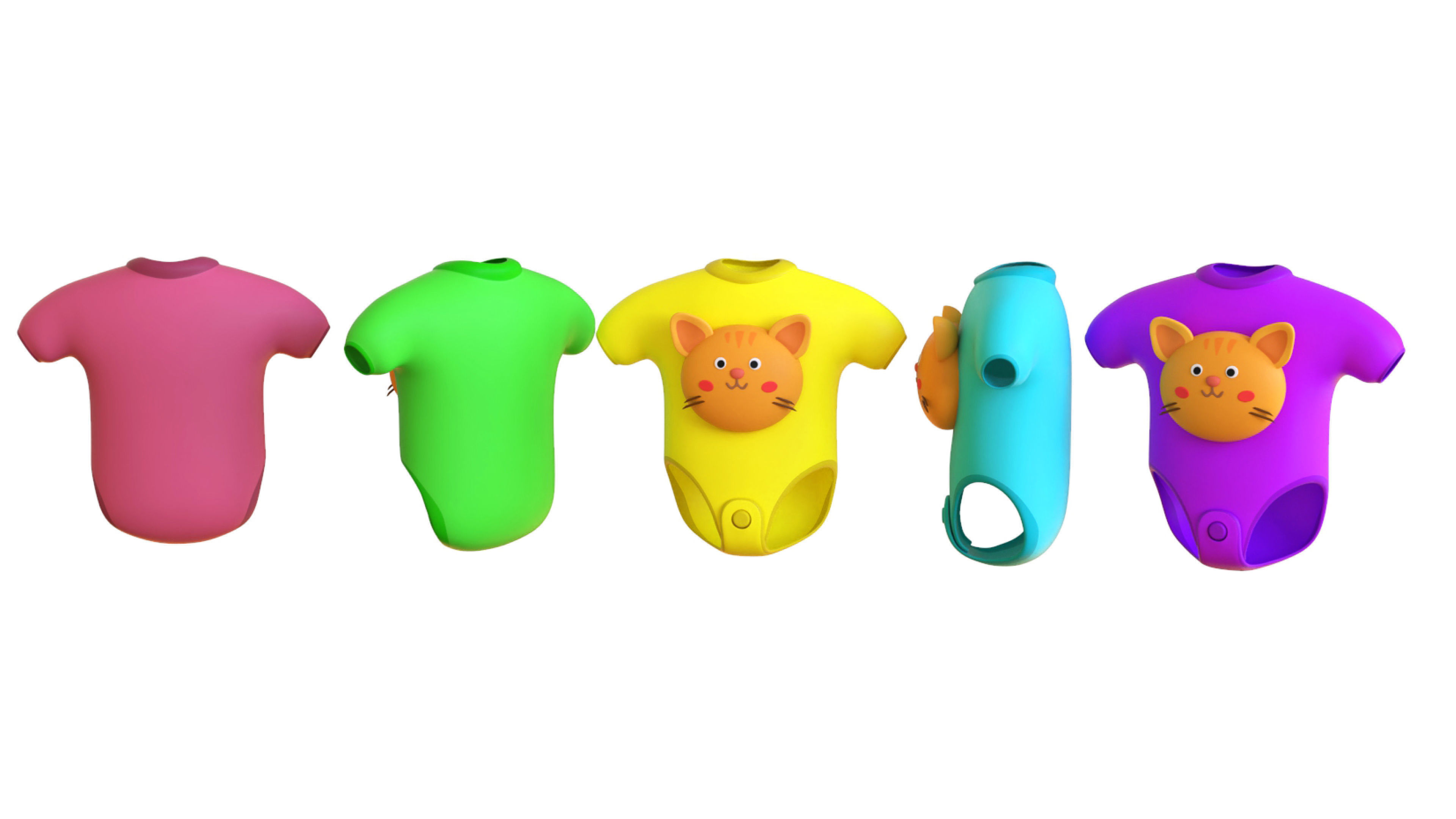 Cute Cat Baby Bodysuit 3D Models - Colorful Set  Low-poly 3D model_2