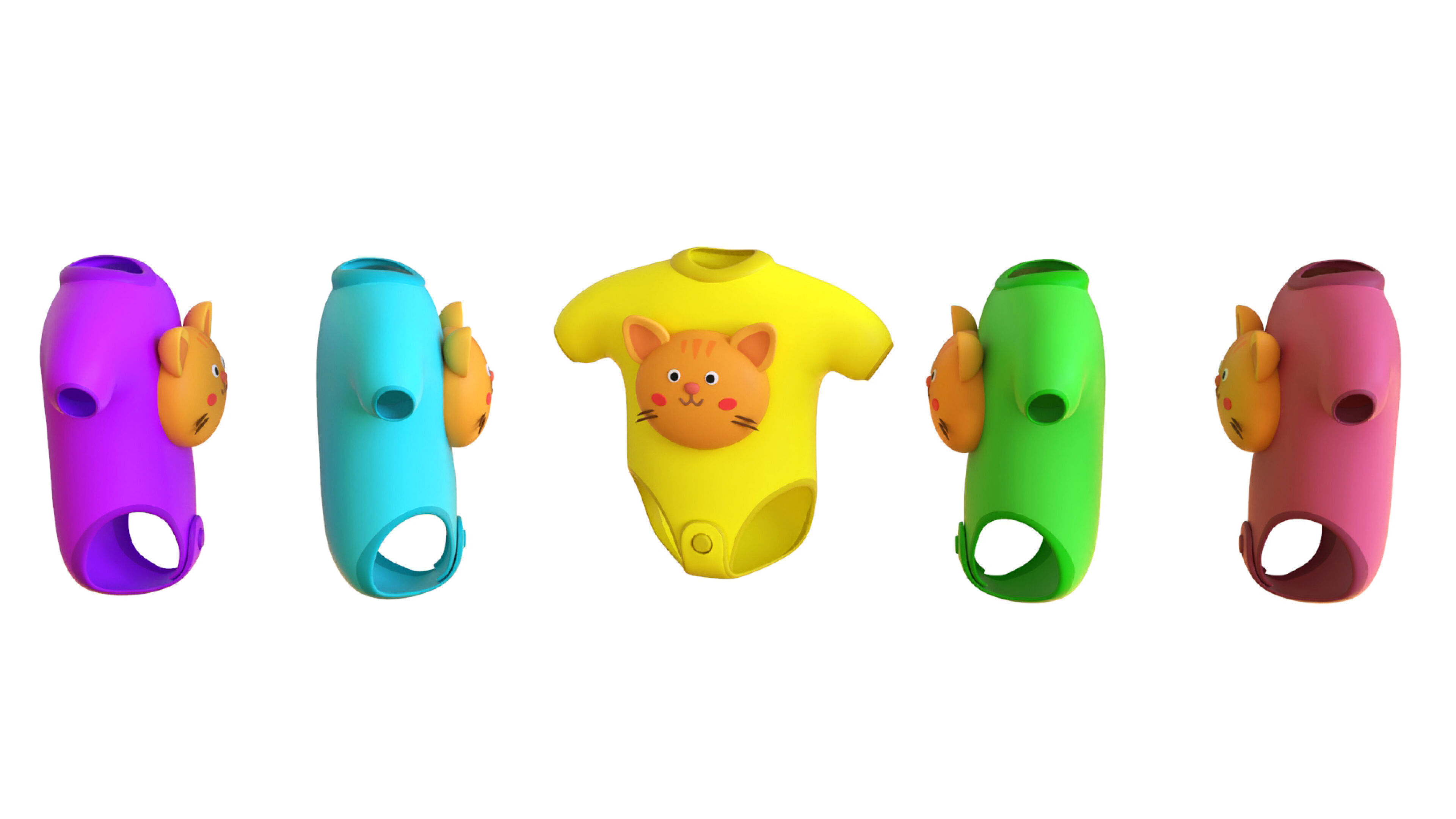 Cute Cat Baby Bodysuit 3D Models - Colorful Set  Low-poly 3D model_3