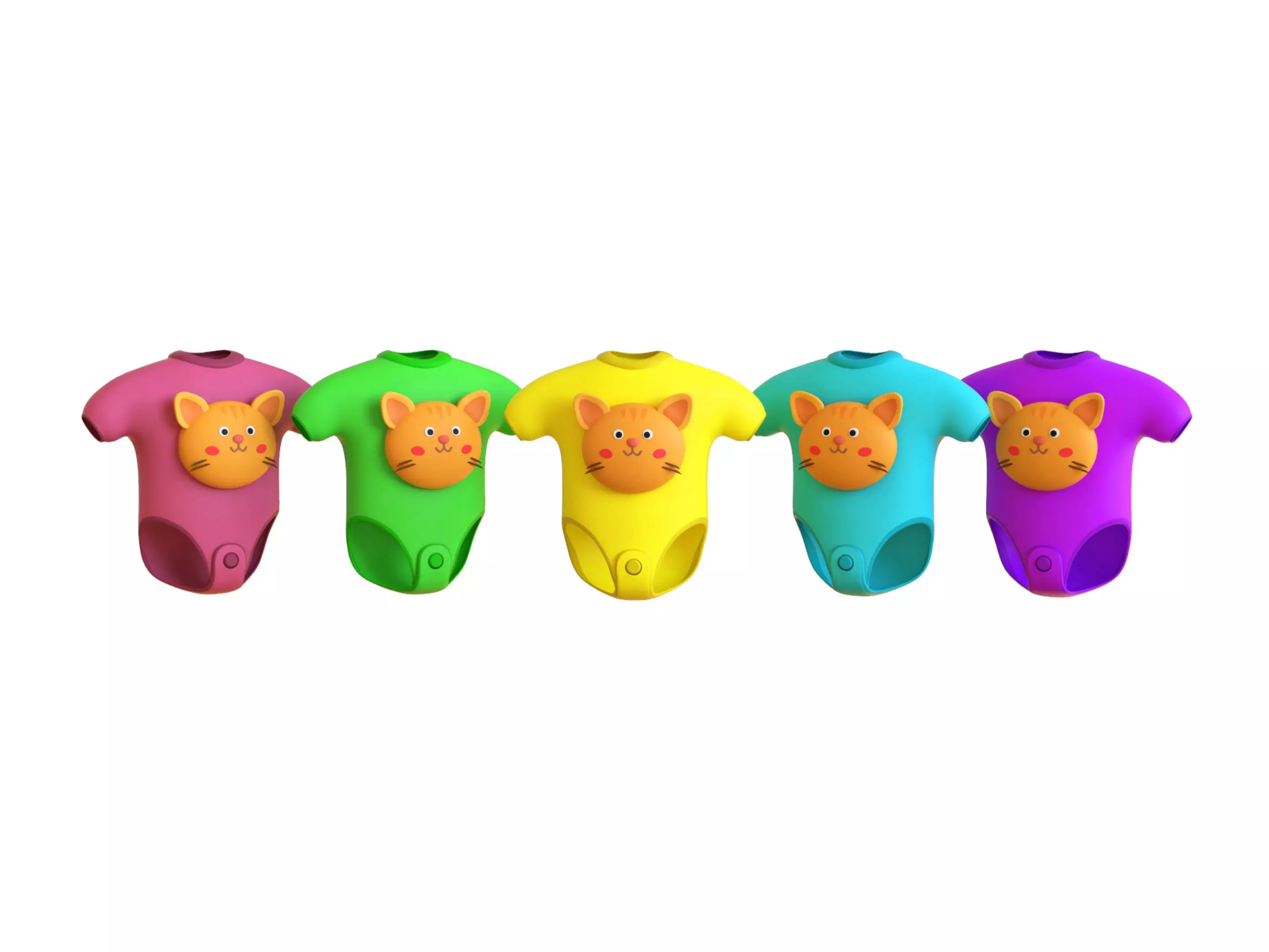 Cute Cat Baby Bodysuit 3D Models - Colorful Set  Low-poly 3D model_0