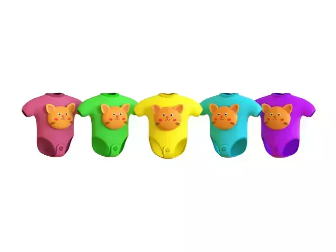 Cute Cat Baby Bodysuit 3D Models - Colorful Set 