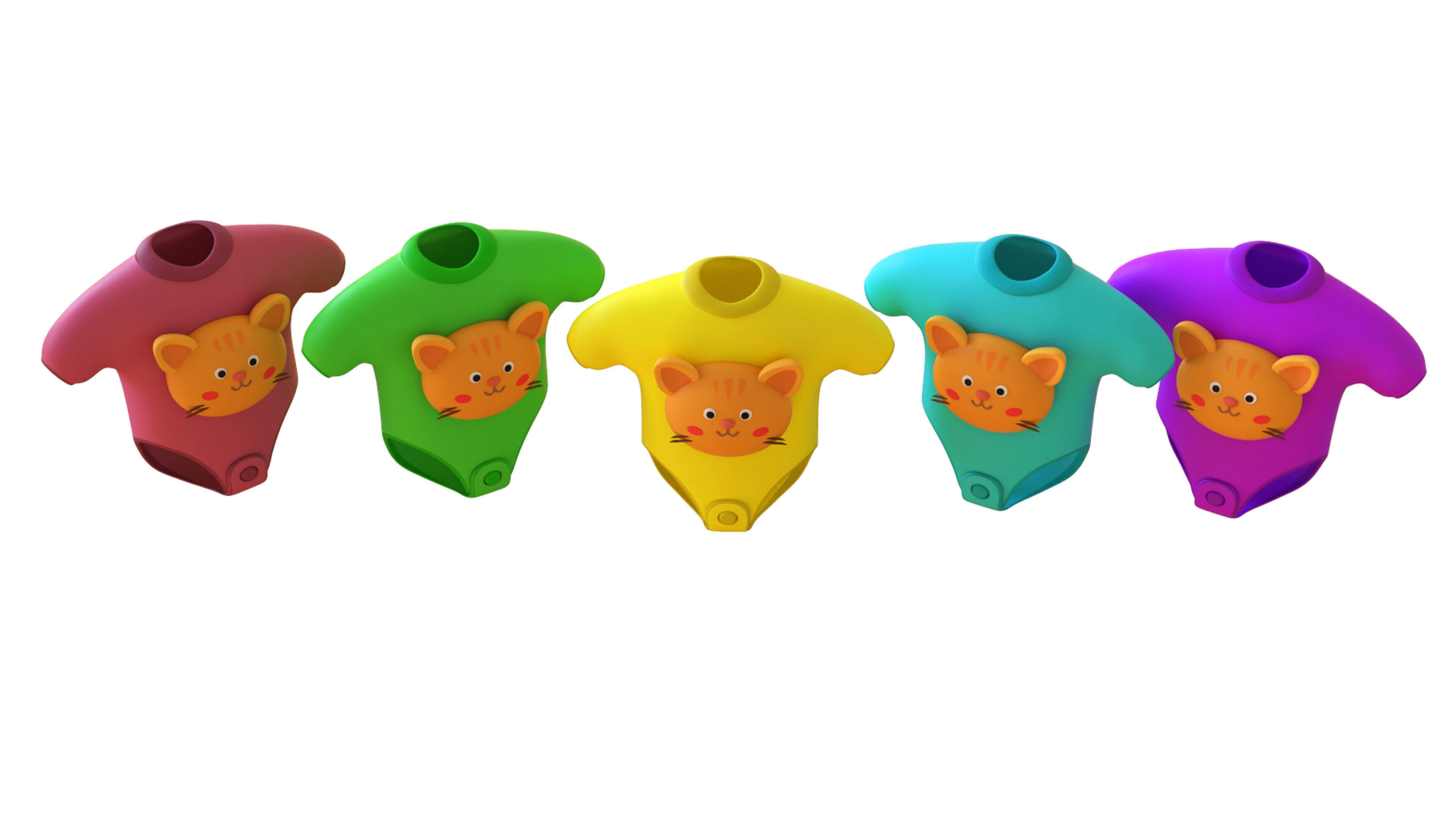 Cute Cat Baby Bodysuit 3D Models - Colorful Set  Low-poly 3D model_5
