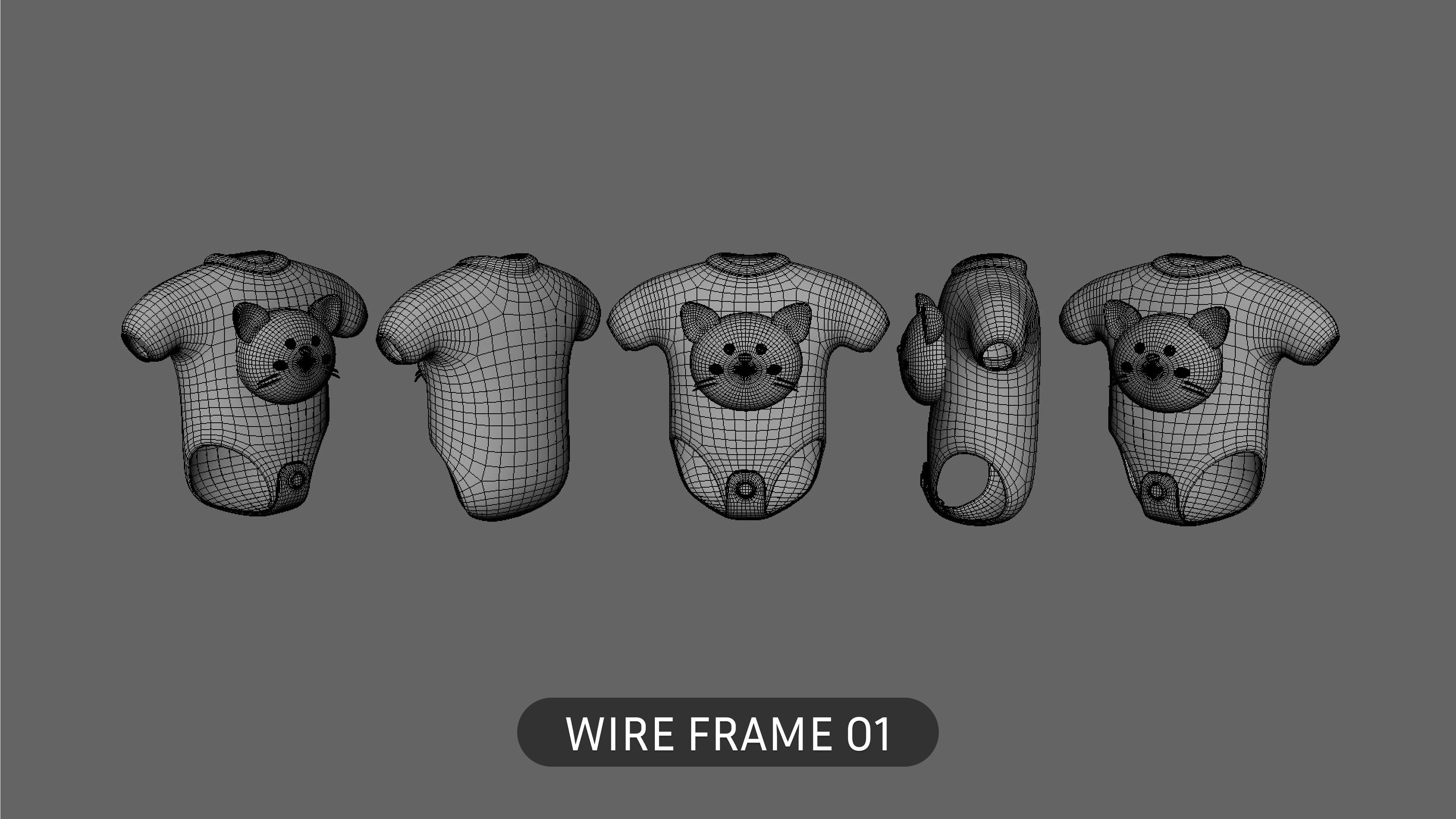 Cute Cat Baby Bodysuit 3D Models - Colorful Set  Low-poly 3D model_6