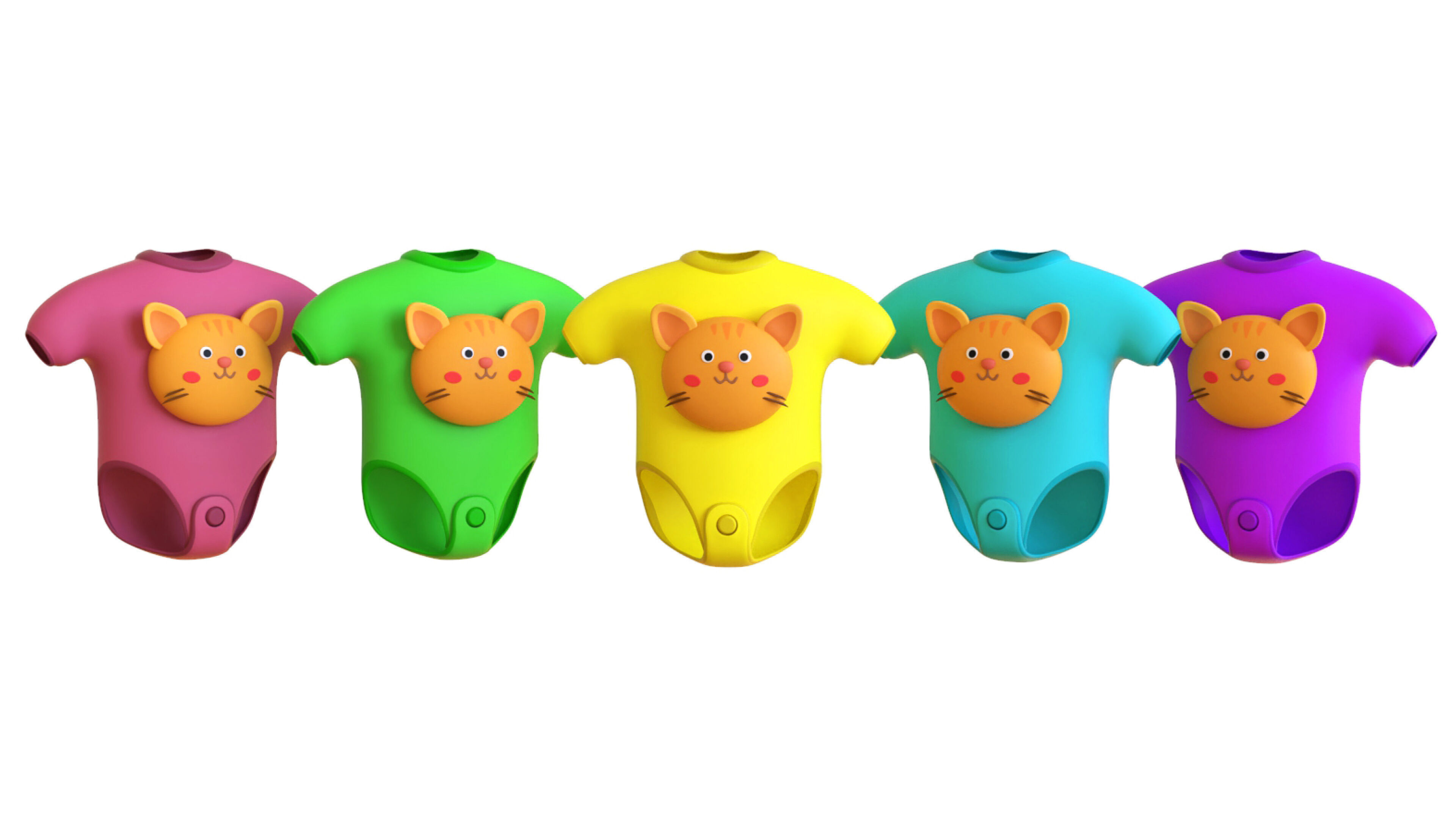 Cute Cat Baby Bodysuit 3D Models - Colorful Set  Low-poly 3D model_1