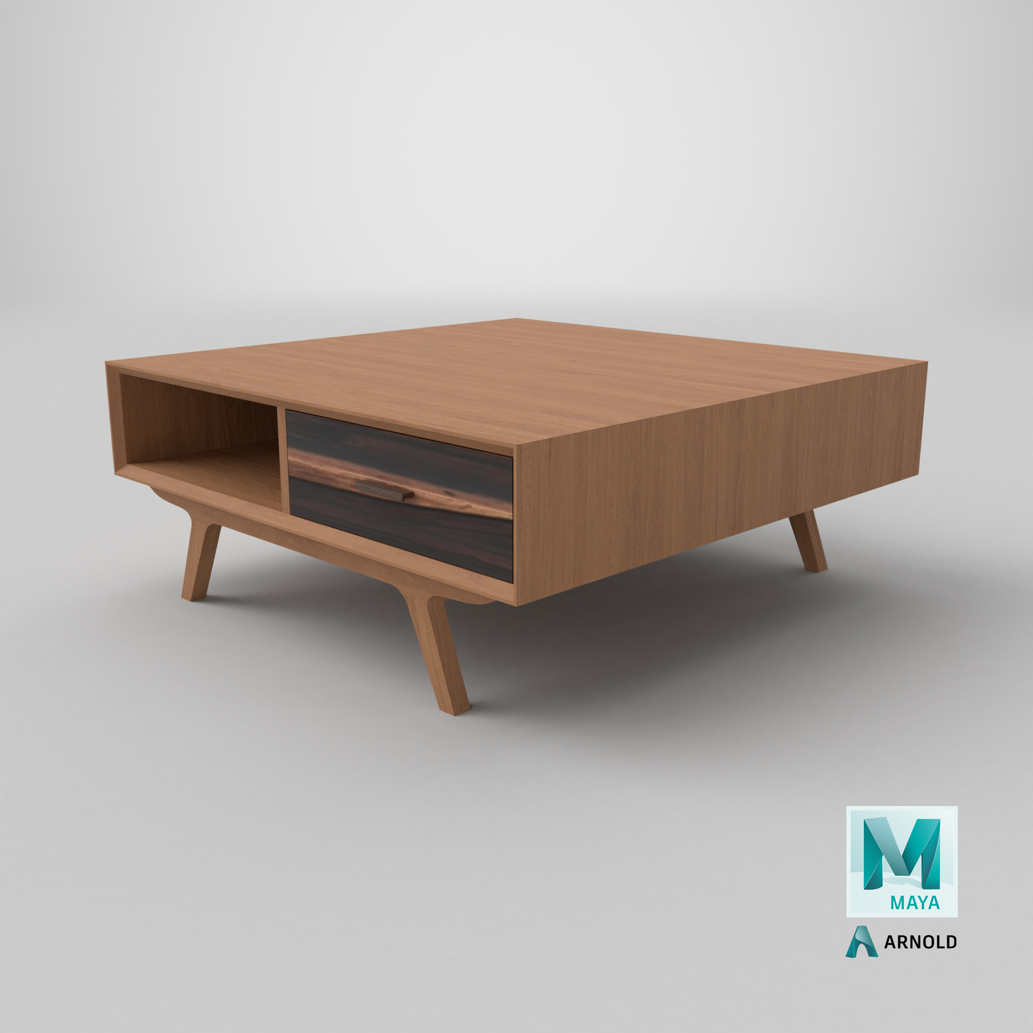 Mid-Century Modern Coffee Table Square Oslo Low-poly 3D model_14