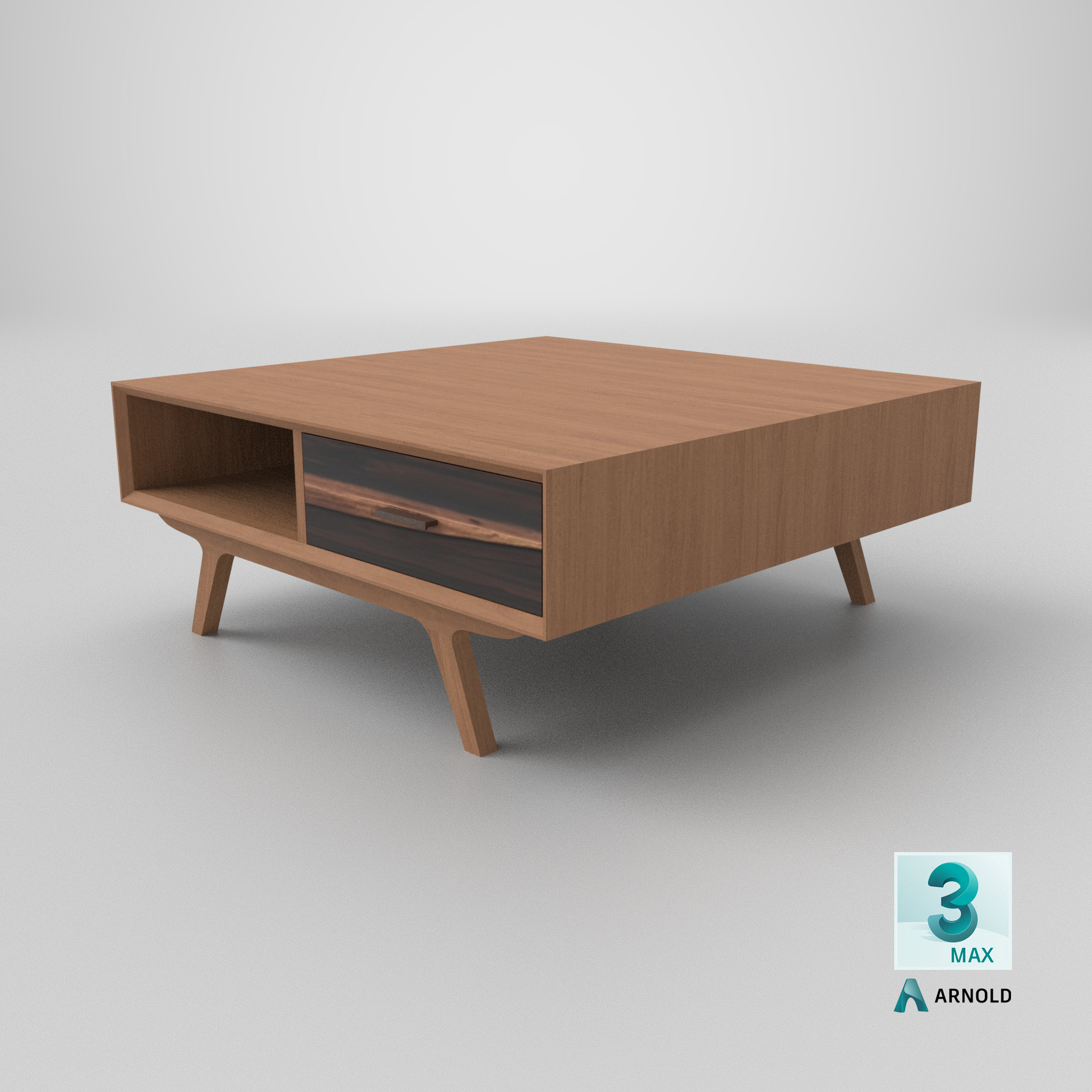 Mid-Century Modern Coffee Table Square Oslo Low-poly 3D model_13