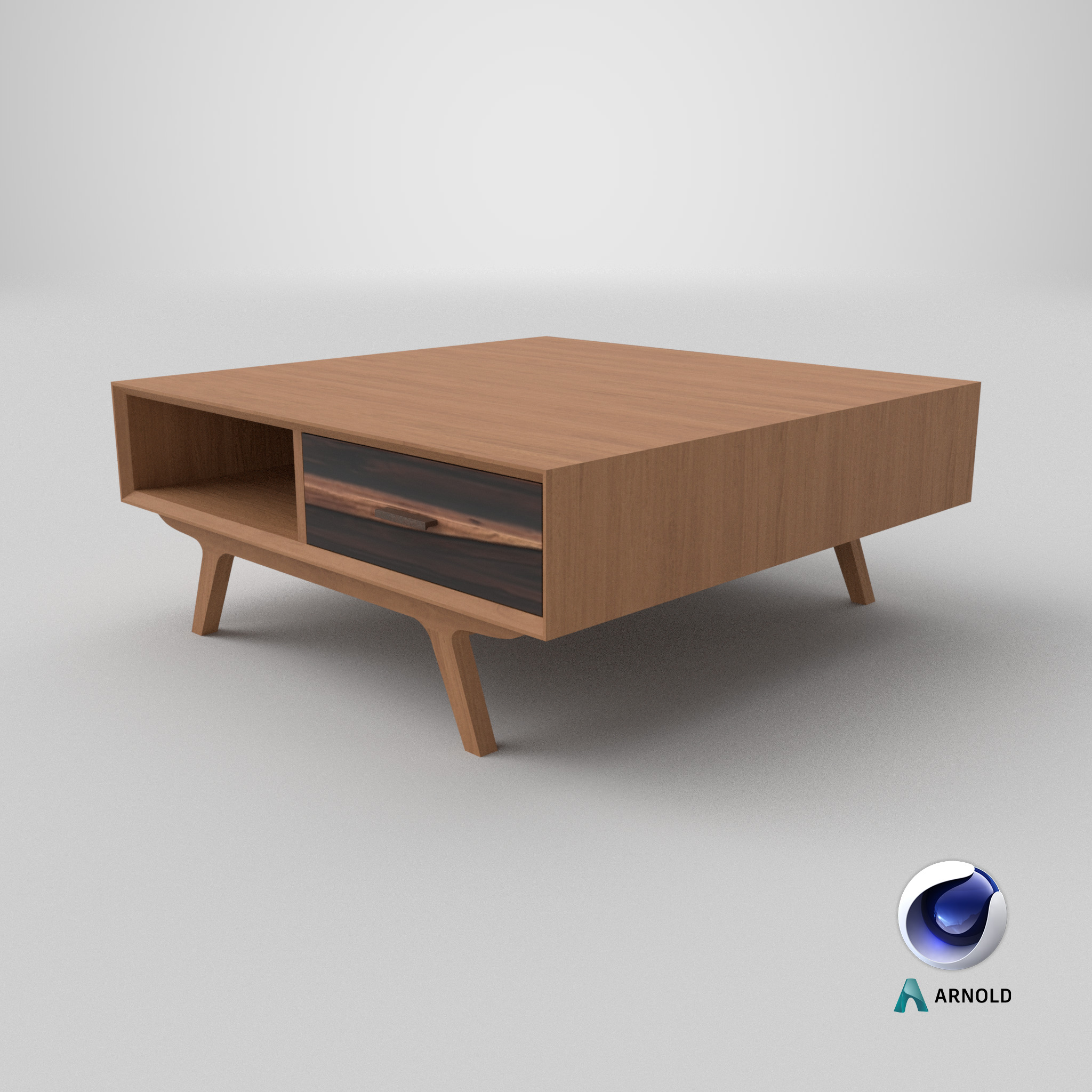 Mid-Century Modern Coffee Table Square Oslo Low-poly 3D model_10
