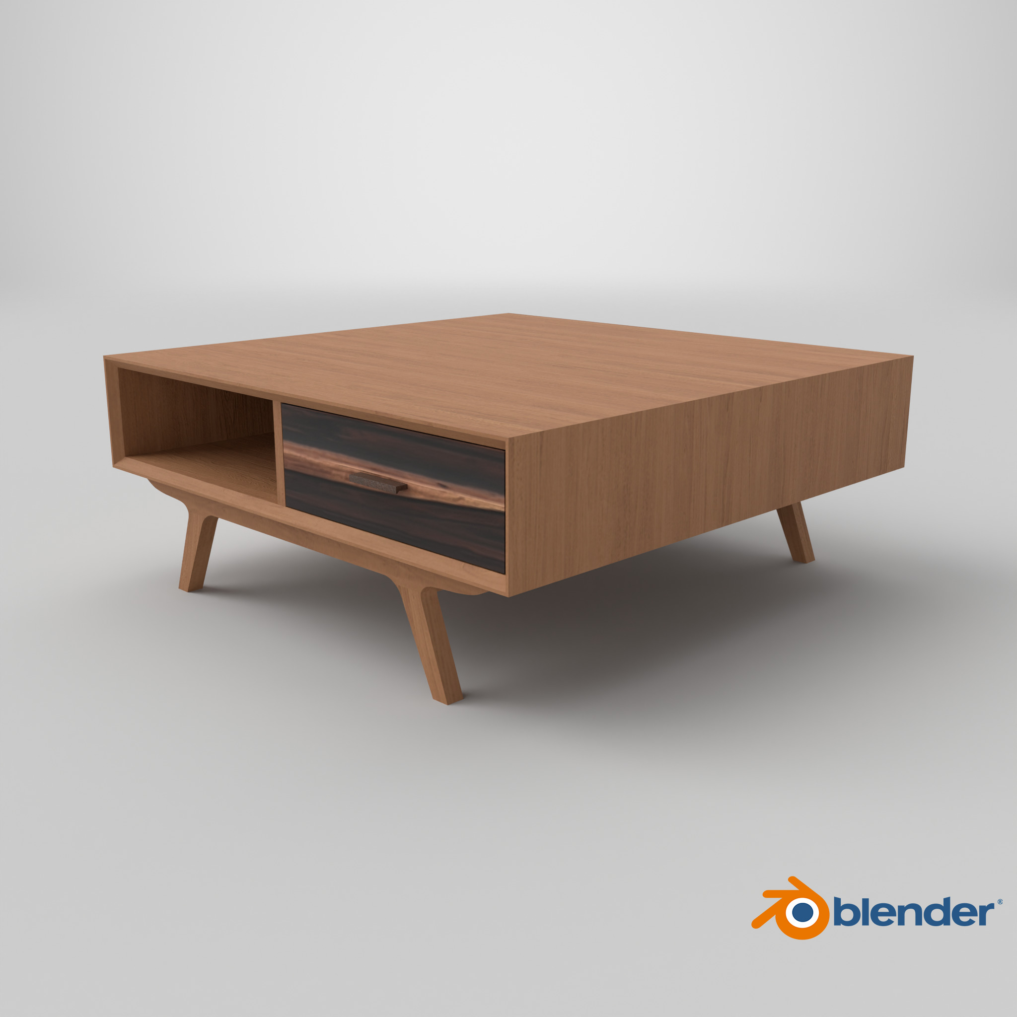 Mid-Century Modern Coffee Table Square Oslo Low-poly 3D model_9