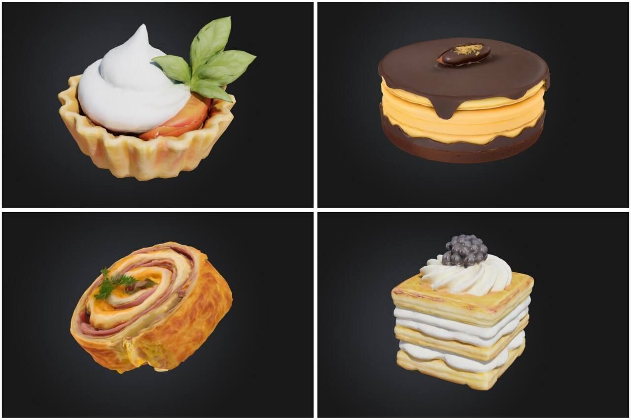 Food Pastry 3D model bundle set of 4 Low-poly 3D model