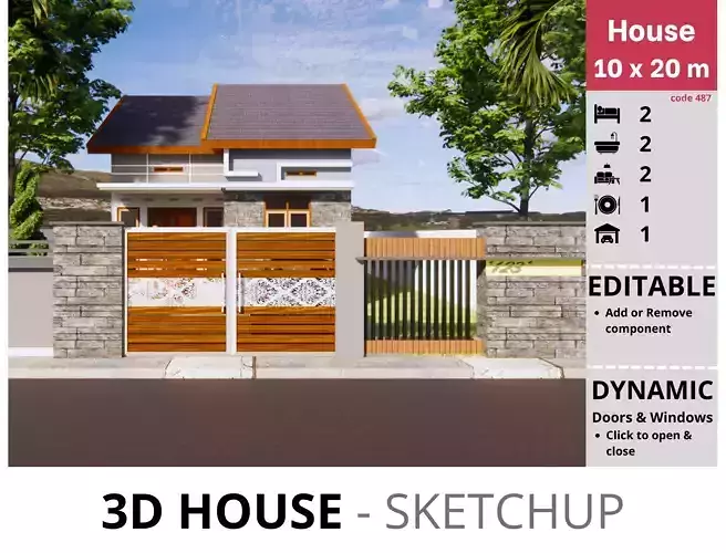 House 10x20m code 487- Sketchup 3D model 3D model