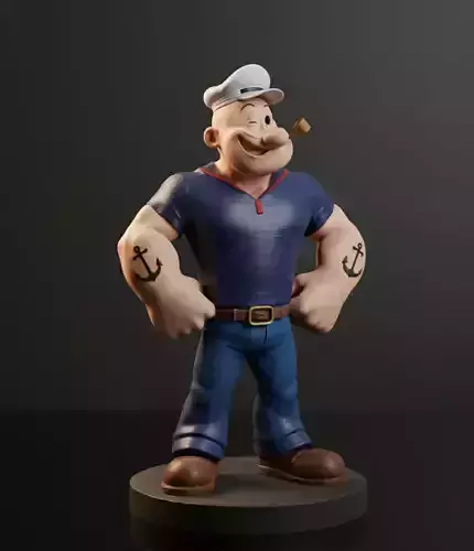 Popeye 3D Printable Statue with Base and  Pre-Supports  