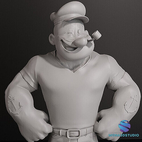 Popeye 3D Printable Statue with Base and  Pre-Supports   3D print model
