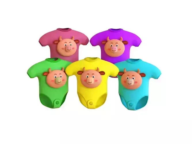 Cute Cow Baby Bodysuit 3D Models - Colorful Set 