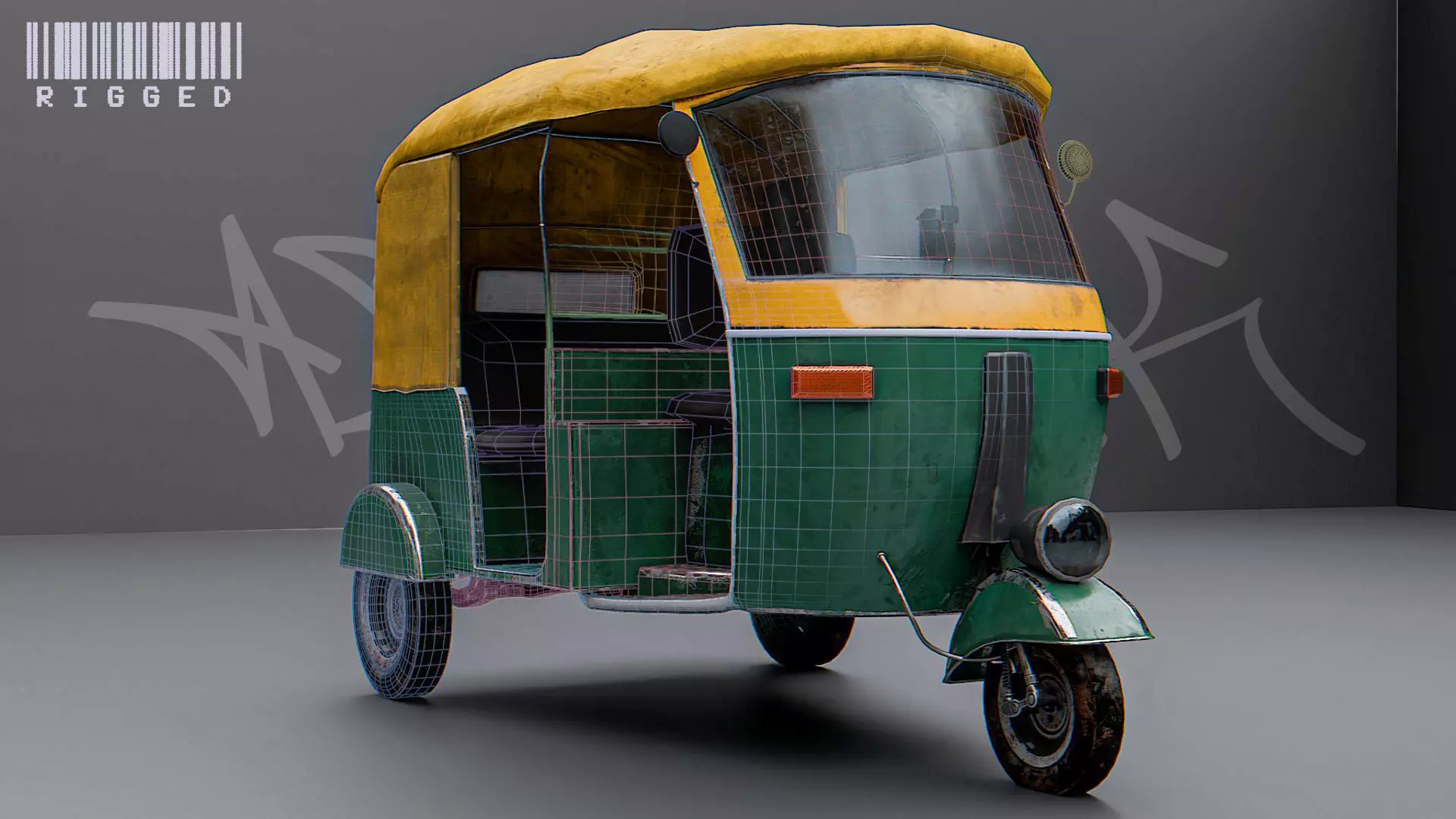 Auto Rickshaw Rigged 3D model_0