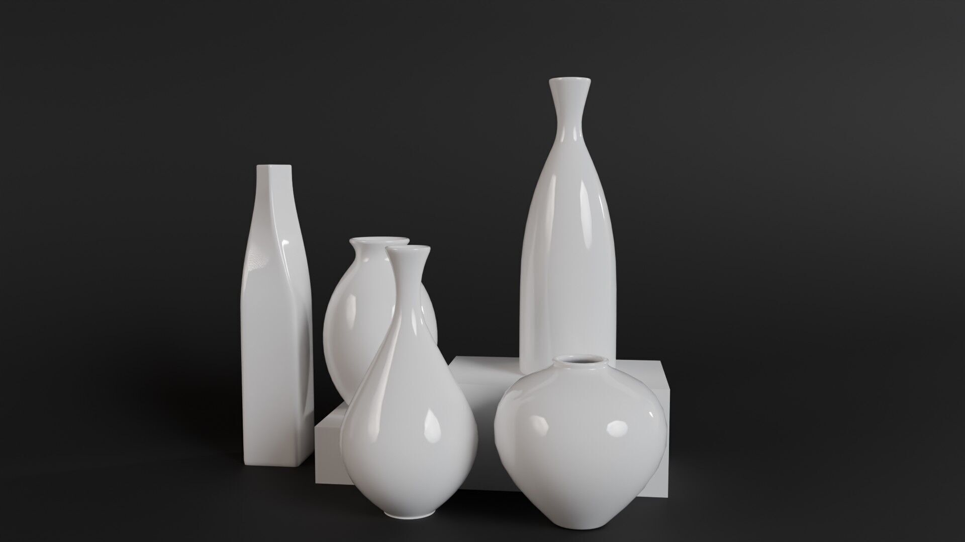 Modern Ceramic Vases Set - 5 Minimalist Vases for Archviz Low-poly 3D model_4