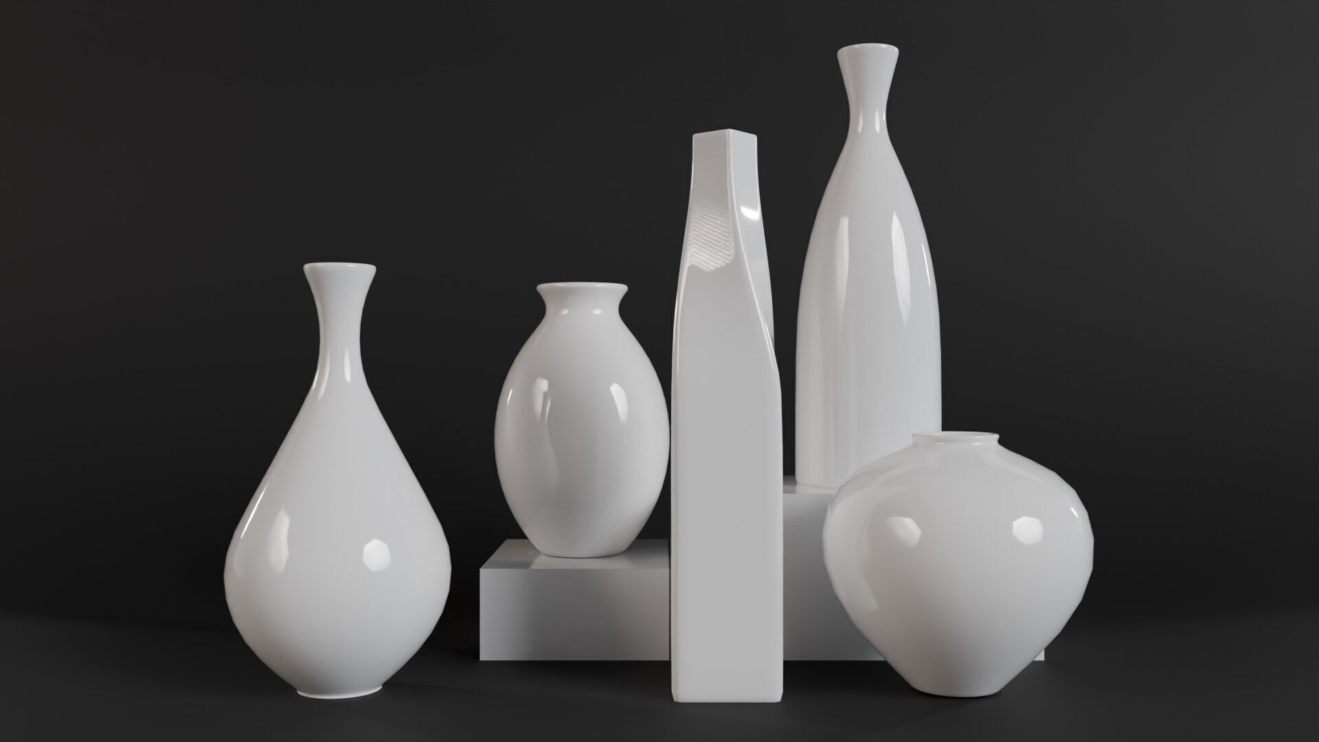 Modern Ceramic Vases Set - 5 Minimalist Vases for Archviz Low-poly 3D model_2