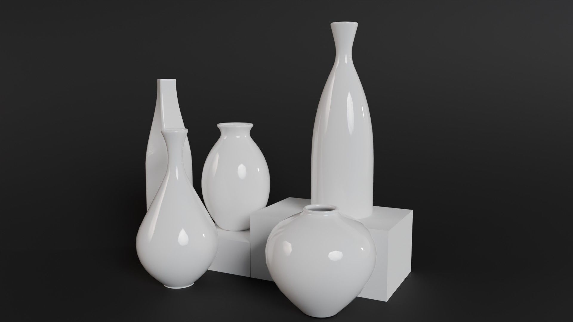 Modern Ceramic Vases Set - 5 Minimalist Vases for Archviz Low-poly 3D model_3