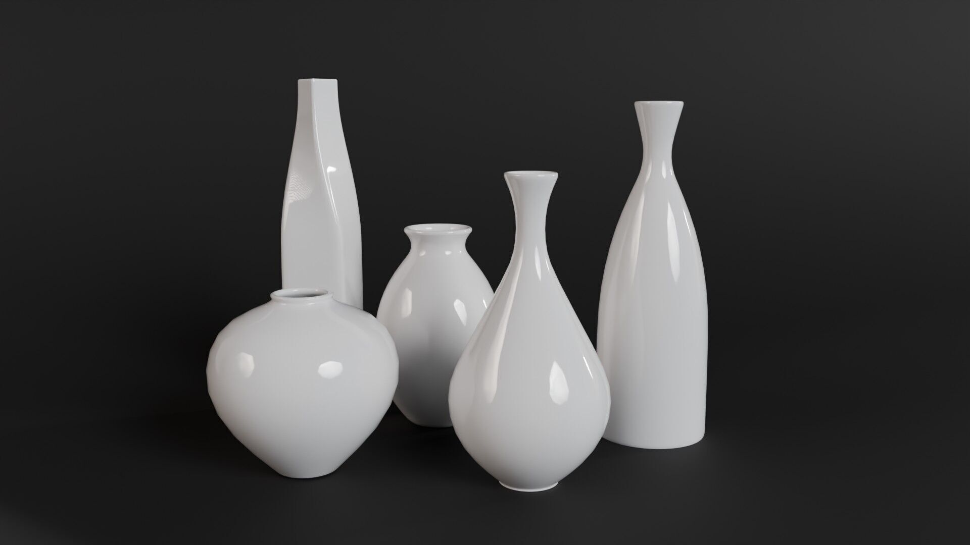 Modern Ceramic Vases Set - 5 Minimalist Vases for Archviz Low-poly 3D model_5