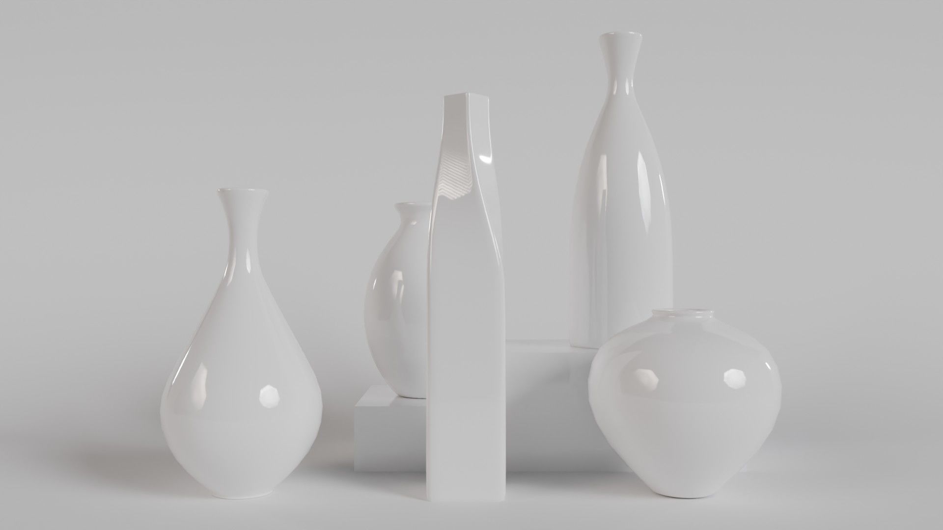 Modern Ceramic Vases Set - 5 Minimalist Vases for Archviz Low-poly 3D model_1