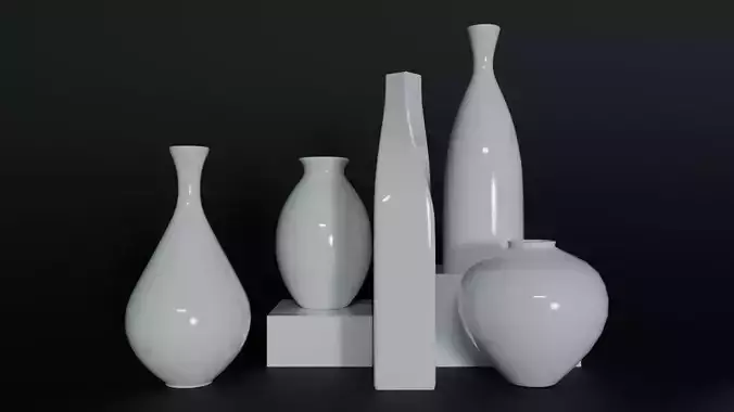 Modern Ceramic Vases Set - 5 Minimalist Vases for Archviz