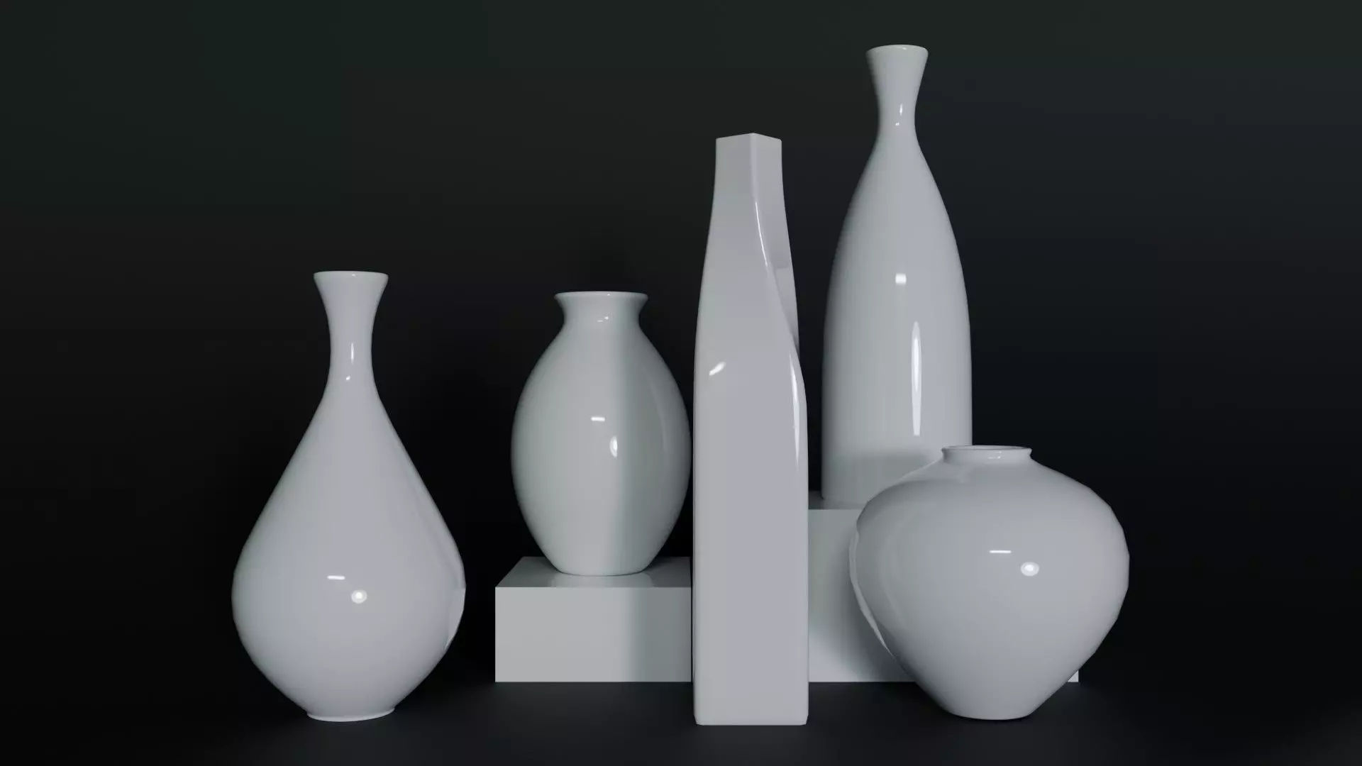 Modern Ceramic Vases Set - 5 Minimalist Vases for Archviz Low-poly 3D model_0