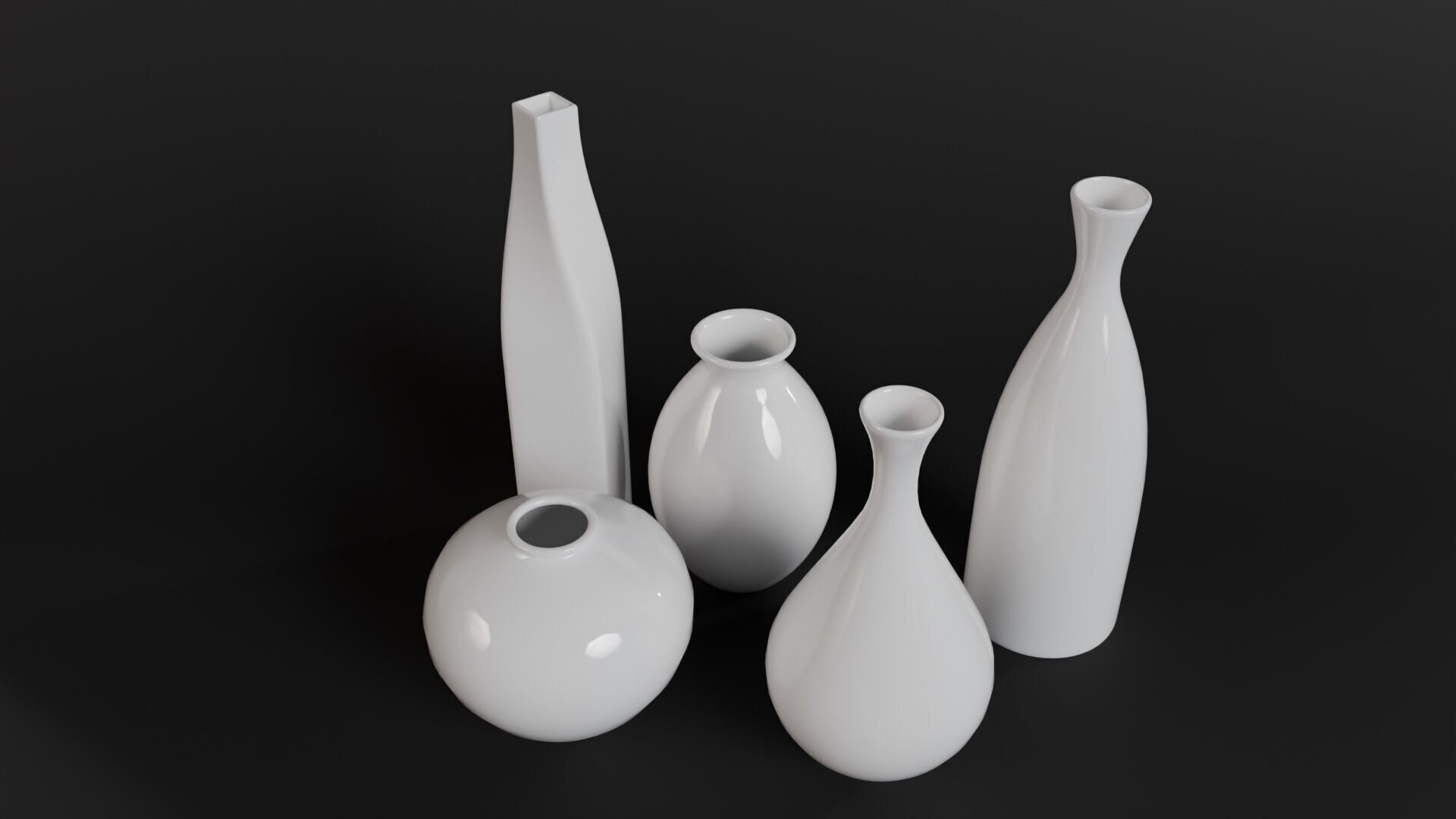 Modern Ceramic Vases Set - 5 Minimalist Vases for Archviz Low-poly 3D model_7