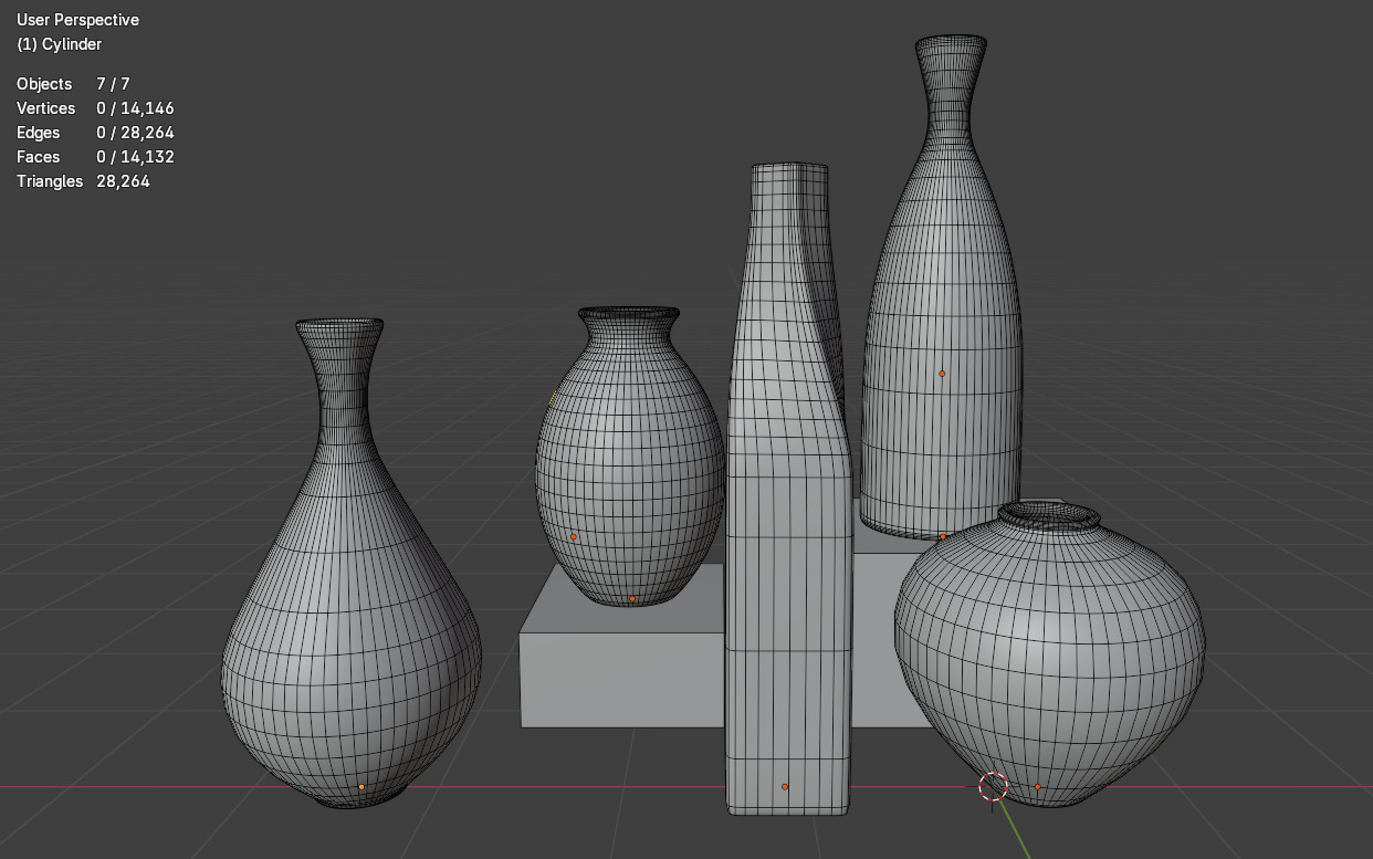 Modern Ceramic Vases Set - 5 Minimalist Vases for Archviz Low-poly 3D model_15